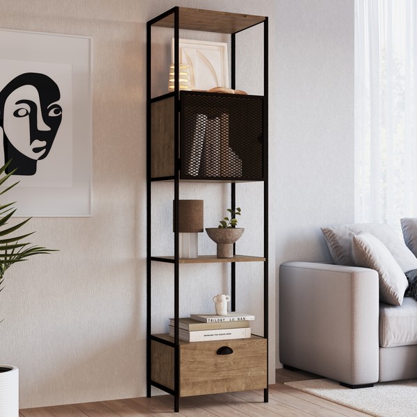 Estante para Livros York 1 Porta 1 Gaveta Vermont/Preto 27914 - Artesano