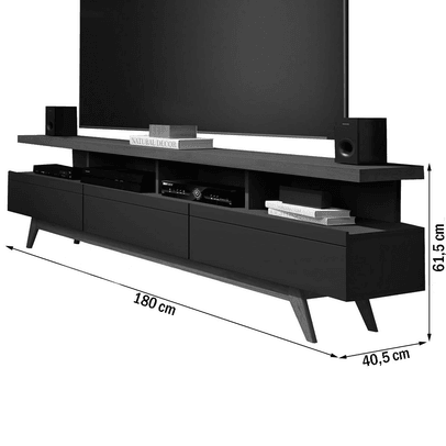 Rack para TV Até 70 Polegadas Vivare Wood 3 Gavetas Black/Freijo - Giga Móveis