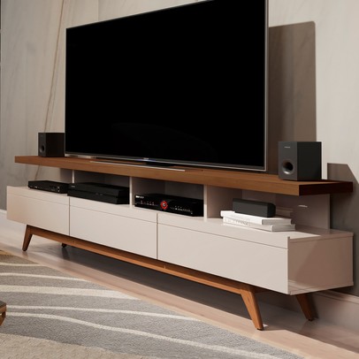Rack para TV Até 72 Polegadas Vivare Wood 3 Gavetas Off White/Freijo - Giga Móveis
