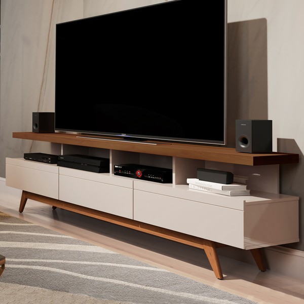 Rack para TV Até 72 Polegadas Vivare Wood 3 Gavetas Off White/Freijo - Giga Móveis