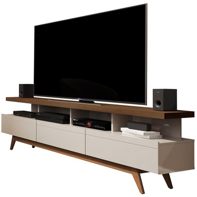 Rack para TV Até 72 Polegadas Vivare Wood 3 Gavetas Off White/Freijo - Giga Móveis