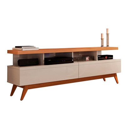 Rack para TV Até 60 Polegadas Vivare Wood 2 Gavetas Off White/Nature - Giga Móveis