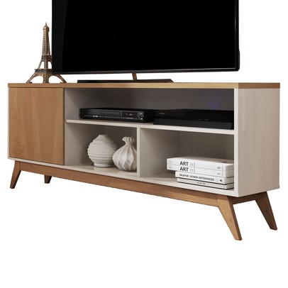Rack para TV Até 50 Polegadas Malbec Wood 1 Porta Off White/Nature - Giga Móveis