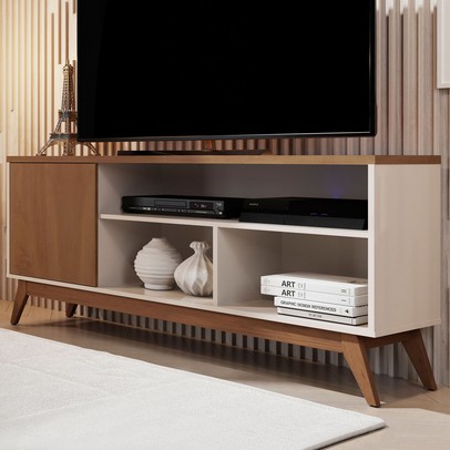 Rack para TV Até 50 Polegadas Malbec Wood 1 Porta Off White/Freijo - Giga Móveis