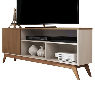Rack para TV Até 50 Polegadas Malbec Wood 1 Porta Off White/Freijo - Giga Móveis