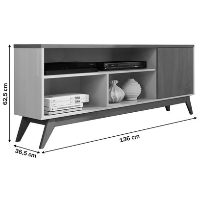 Rack para TV Até 50 Polegadas Malbec Wood 1 Porta Off White/Freijo - Giga Móveis