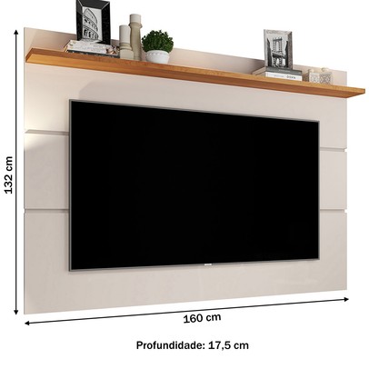 Painel para TV Até 60 Polegadas Vivare New 1 Prateleira Off White/Freijo - Giga Móveis