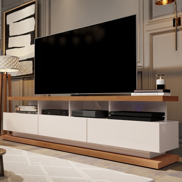 Rack para TV Até 72 Polegadas Vivare 3 Gavetas Off White/Freijó - Giga Móveis