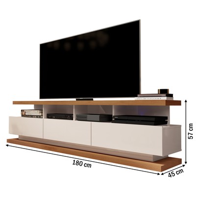 Rack para TV Até 72 Polegadas Vivare 3 Gavetas Off White/Freijó - Giga Móveis