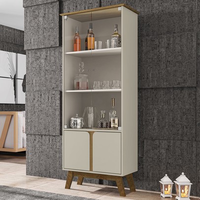 Cristaleira Madri 4 Portas Off-White/Cinamomo - Móveis Bechara