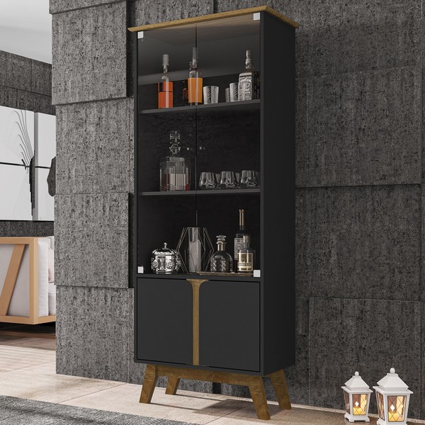 Cristaleira Madri 4 Portas Preto Fosco/Cinamomo - Móveis Bechara