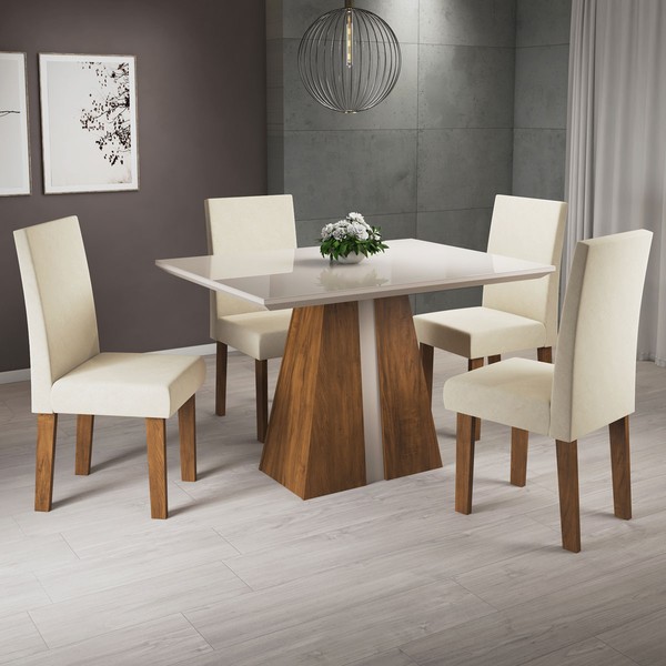 Mesa de Jantar 4 Lugares Charm Seda/Nude/Off White - Viero Móveis