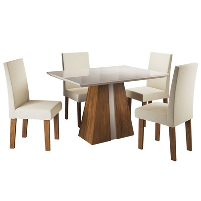 Mesa de Jantar 4 Lugares Charm Seda/Nude/Off White - Viero Móveis