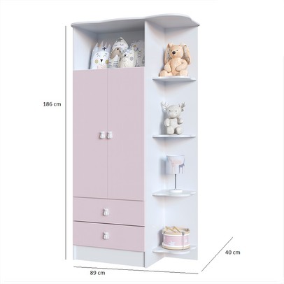 Guarda-Roupa Infantil 2 Portas 2 Gavetas Rosa 1420 - Percasa
