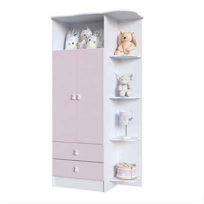 Guarda-Roupa Infantil 2 Portas 2 Gavetas Rosa 1420 - Percasa