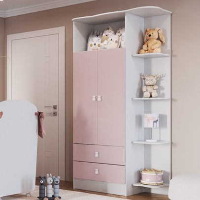 Guarda-Roupa Infantil 2 Portas 2 Gavetas Rosa 1420 - Percasa