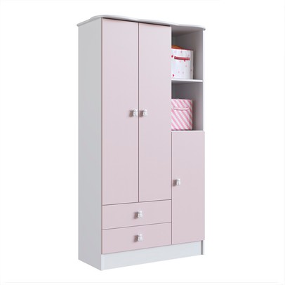 Guarda-Roupa Infantil 3 Portas 2 Gavetas Rosa 1410 - Percasa