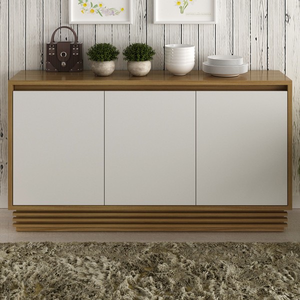 Balcão Buffet 3 Portas 1 Gaveta Natural/Off White Bb2610 - Tecno Mobili