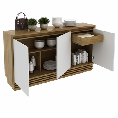 Balcão Buffet 3 Portas 1 Gaveta Natural/Off White Bb2610 - Tecno Mobili