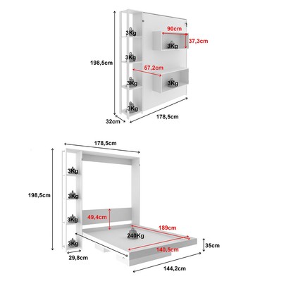 Cama de Casal Articulável 4 Prateleiras Branco Cm8014 - Tecno Mobili