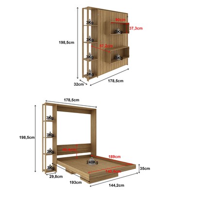 Cama de Casal Articulável 4 Prateleiras Amêndoa Cm8014 - Tecno Mobili