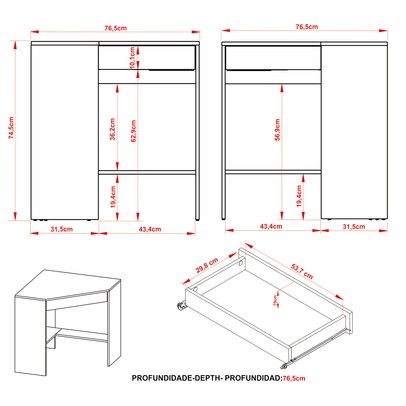Mesa Escrivaninha de Canto 1 Gaveta Nogal Me4169 - Tecno Mobili