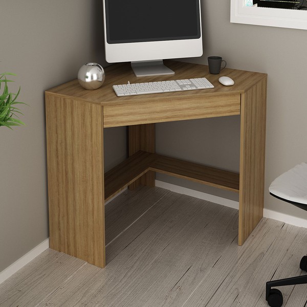 Mesa Escrivaninha de Canto 1 Gaveta Amêndoa Me4169 - Tecno Mobili