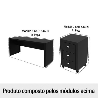 Conjunto Home Office 2 Peças com 1 Mesa e 1 Gaveteiro Preto -  Pnr Móveis