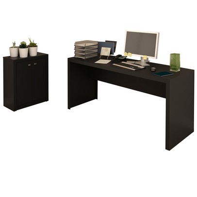 Conjunto Home Office 2 Peças com 1 Mesa e 1 Armário para Escritório Preto -  Pnr Móveis