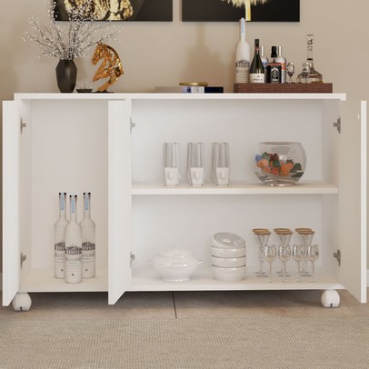 Balcão Buffet Roma 3 Portas Branco - Pnr Móveis