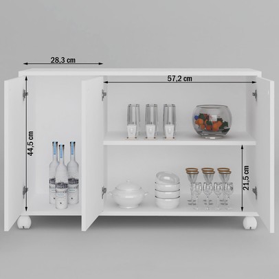 Balcão Buffet Roma 3 Portas Branco - Pnr Móveis