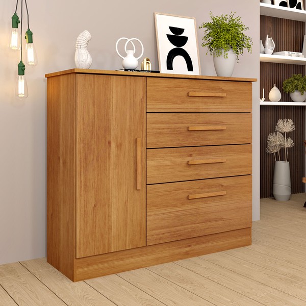 Cômoda Chicago 1 Porta 4 Gavetas Cinamomo - Tcil Móveis