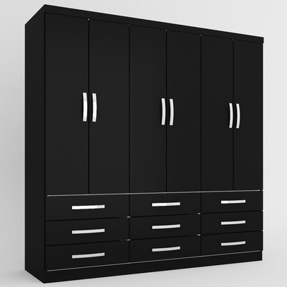 Guarda-Roupa Casal Dunas 6 Portas 9 Gavetas Preto - Pnr Móveis