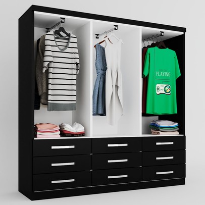 Guarda-Roupa Casal Dunas 6 Portas 9 Gavetas Preto - Pnr Móveis