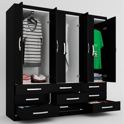 Guarda-Roupa Casal Dunas 6 Portas 9 Gavetas Preto - Pnr Móveis