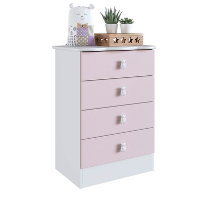 Cômoda Infantil 4 Gavetas Rosa/Branco 1320 - Percasa