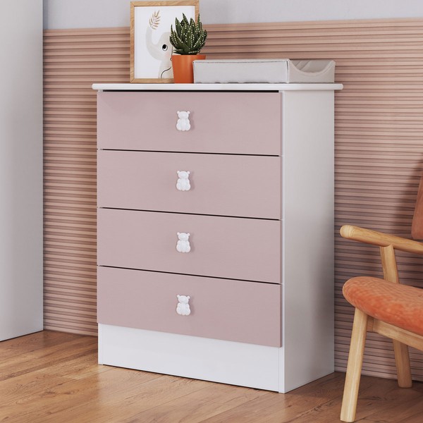 Cômoda Infantil 4 Gavetas Rosa/Branco 1320 - Percasa
