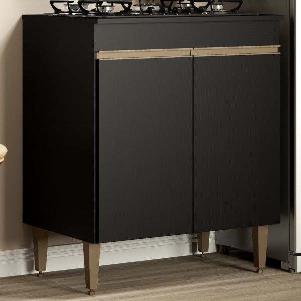 Armário de Cozinha para Cooktop 2 Portas Preto 7004 - Soluzione