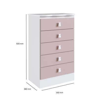 Cômoda Infantil 5 Gavetas Rosa 1340 - Percasa
