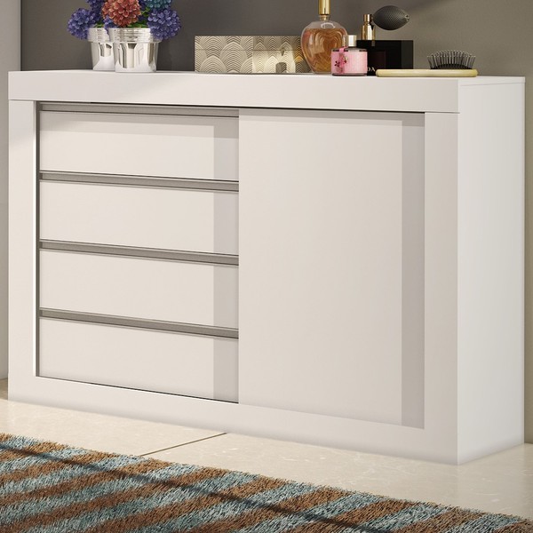 Cômoda 1 Porta de Correr 4 Gavetas Branco 9040 - Percasa