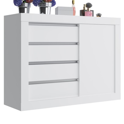 Cômoda 1 Porta de Correr 4 Gavetas Branco 9040 - Percasa