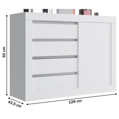 Cômoda 1 Porta de Correr 4 Gavetas Branco 9040 - Percasa
