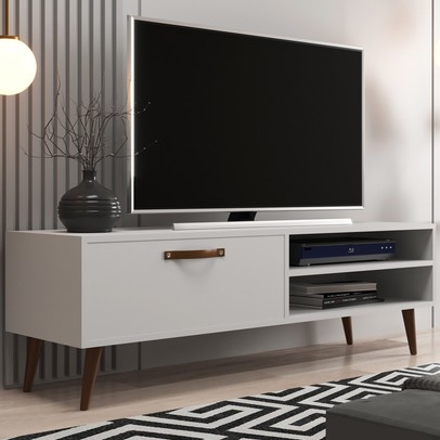 Rack para TV Até 43 Polegadas Miami 1 Porta 1 Prateleira Branco - Jcarvalho