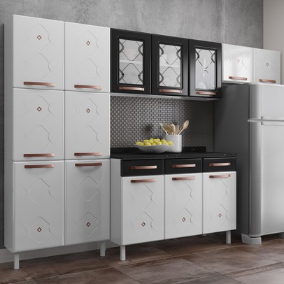 Cozinha de Aço Completa Mirage New 14 Portas 3 Gavetas Branco/Preto - Telasul