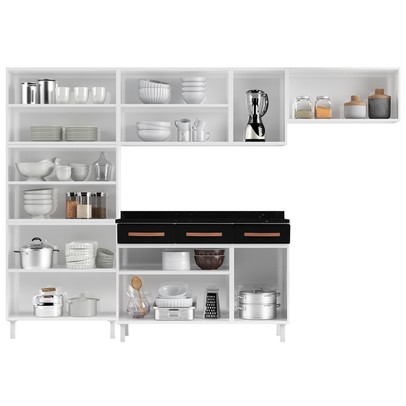 Cozinha de Aço Completa Mirage New 14 Portas 3 Gavetas Branco/Preto - Telasul