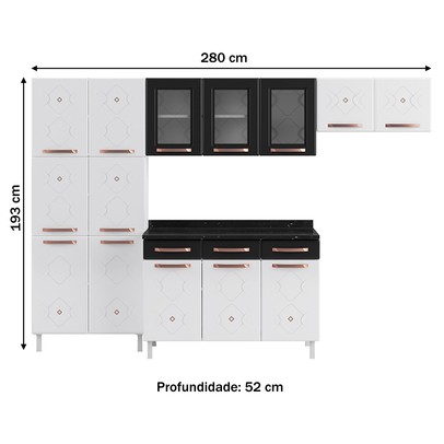Cozinha de Aço Completa Mirage New 14 Portas 3 Gavetas Branco/Preto - Telasul