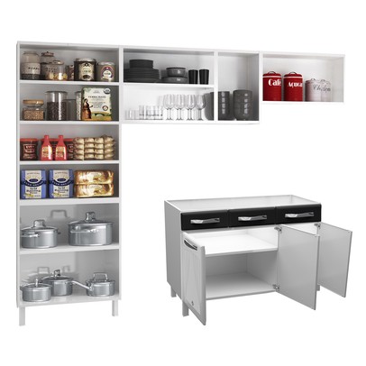 Cozinha de Aço Completa Star New 14 Portas 2 Gavetas Branco/Preto - Telasul
