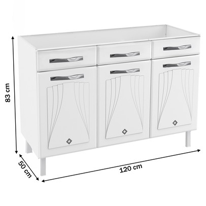 Balcão de Cozinha para Pia em Aço Star New 3 Portas 2 Gavetas Branco - Telasul