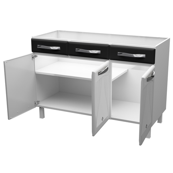Balcão de Cozinha para Pia em Aço Star New 3 Portas 2 Gavetas Branco/Preto - Telasul