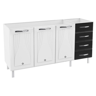 Balcão de Cozinha para Pia em Aço Star New 3 Portas 4 Gavetas Branco/Preto - Telasul
